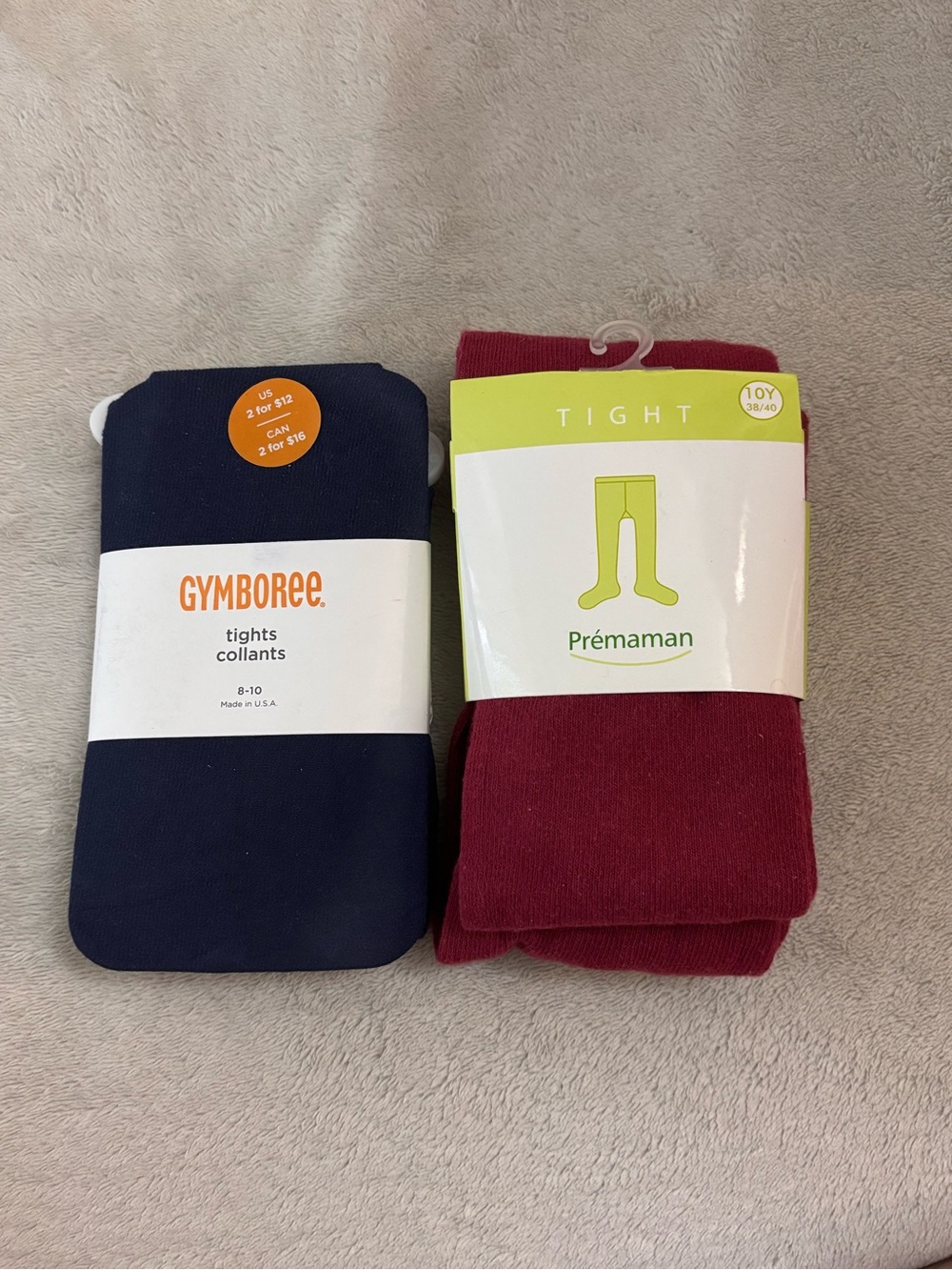 Pack of 2 Gymboree and Prémaman Kids Tights - Navy and Burgundy